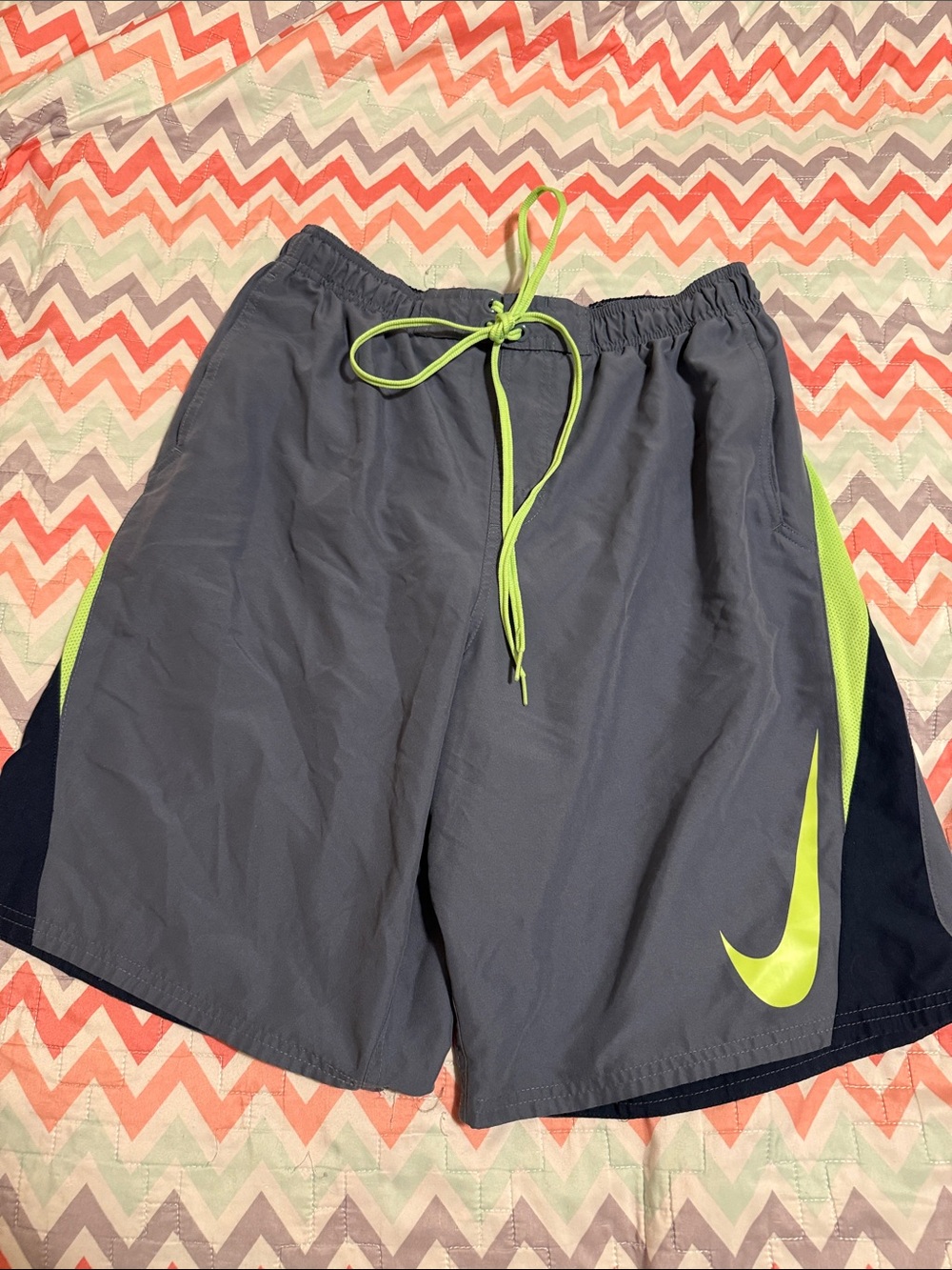 Nike Gray Swim Shorts with Neon Accents